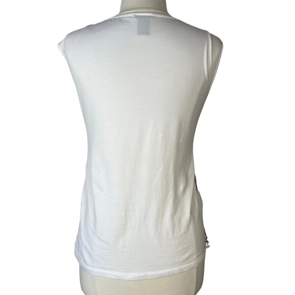 Ann Taylor Sleeveless Blouse Shirt Womens Small White Blue Embroidery - Picture 2 of 6